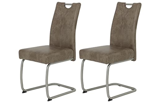 Hela Tische, 2er Set Esszimmerstuhl Schwingstuhl Sophia, Microfaser Schlamm, Edelstahlgestell, Komfortsitz Federkorb, 140kg belastbar von Hela Tische