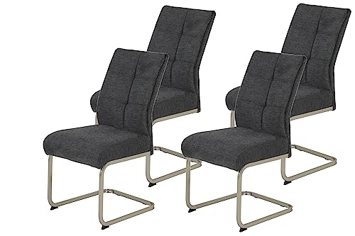 Hela Tische, 4er Set Esszimmerstuhl INES, Schwingstuhl, XL-Stuhl, Webstsoff Anthrazit, Komfortsitz Federkorb, Metallgestell Edelstahloptik von Hela Tische