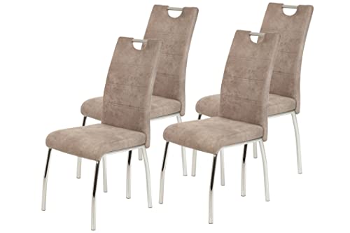 Hela Tische, 4er Set Esszimmerstuhl Küchenstuhl Susi, Mikrofaser Vinatge Beige, Metallgestell + Griff Chrom Hela Tische, 4er Set Esszimmerstuhl Küchenstuhl Susi, Mikrofaser Vinatge Beige, Metallgestell + Griff Chrom von Hela Tische