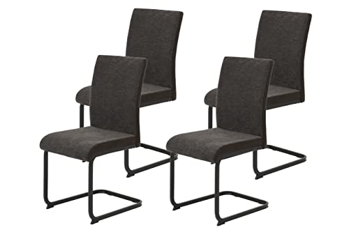 Hela Tische, 4er Set Esszimmerstuhl Schwingstuhl Linn, Webstoff+Mikrofaser Braun, Vierkantgestell Schwarz, 140kg belastbar von Hela Tische