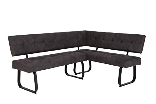 Hela Tische, Eckbank Sitzbank mit Rückenlehne Luise, Mikrofaser Anthrazit, Metal-Kufengestell Anthrazit, Komfortsitz Federkorb, 202x152x92cm von Hela Tische