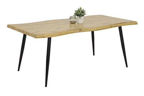 Hela Tische, Esstisch Gabi Baumkantenoptik, Holzwerkstoff/Wabenplatte, Dekor Wildeiche, Rundrohrgestell Schwarz, 180x100cm von Hela Tische