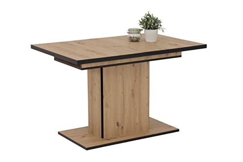 Hela Tische, Esszimmertisch Säulentisch Ariana, Holzwerkstoff melaminbeschichtet, Dekor Artisan, ausziehbar 120-160x80x76cm von Hela Tische