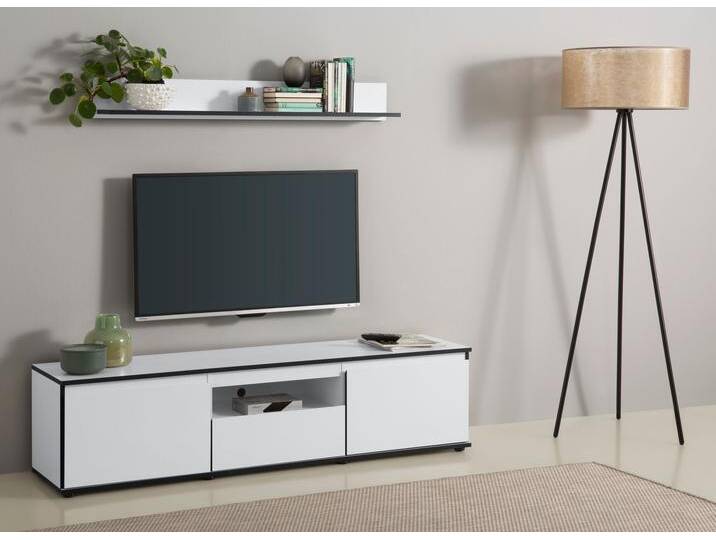 TV-Board HELA Ariana , schwarz-weiß (weiß, schwarz), B:160cm H:40cm T:38cm, Sideboards, mit angeschrägten Griffmulden, Breite 160 cm von Hela-Tische