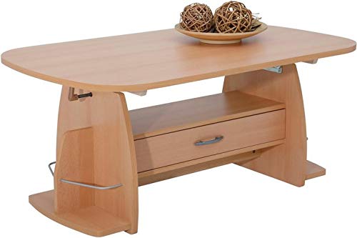 HELA Couchtisch Tobias II | höhenverstellbar | Buche Nachbildung | Schubkasten B/T/H 107x67x50-60cm von HELA