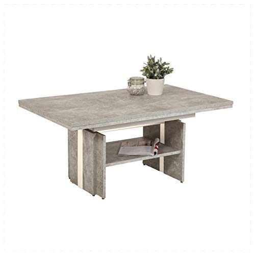 Tassorm Hela Couchtisch Jerome | Dekor Beton | Lift Weiß | ausziehbar+höhenverstellbar | 110-177x68x53-69 cm von Hela