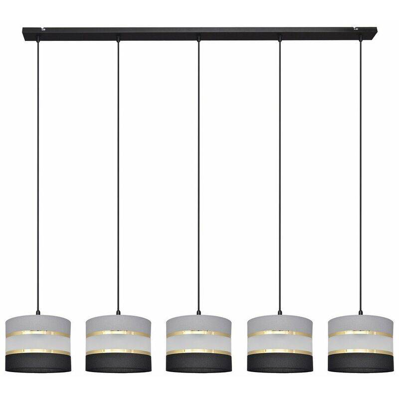 Helam Lighting Hängelampe Helen Hängeleuchte E27 Grau Schwarz Gold Balken 5 Fl. B-Ware von Helam Lighting