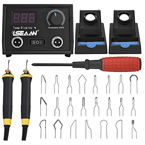 Helangel Brandmalkolben auf Holz, Holzbrenner, 60 W, Digitalanzeige, Set mit 33 Drahtspitzen, einstellbare Temperatur von 0 bis 850 °C, mit 2 Brandmalstiften für Holz und Leder von Helangel