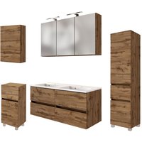 welltime Badmöbel-Set "Welltime Möbel Baabe Waschtisch-Set 3tlg. oder 5tlg.", (5 St.), gedämpfte Scharniere und Softclose-Funktion, inklusive LED-Beleuchtung von Welltime