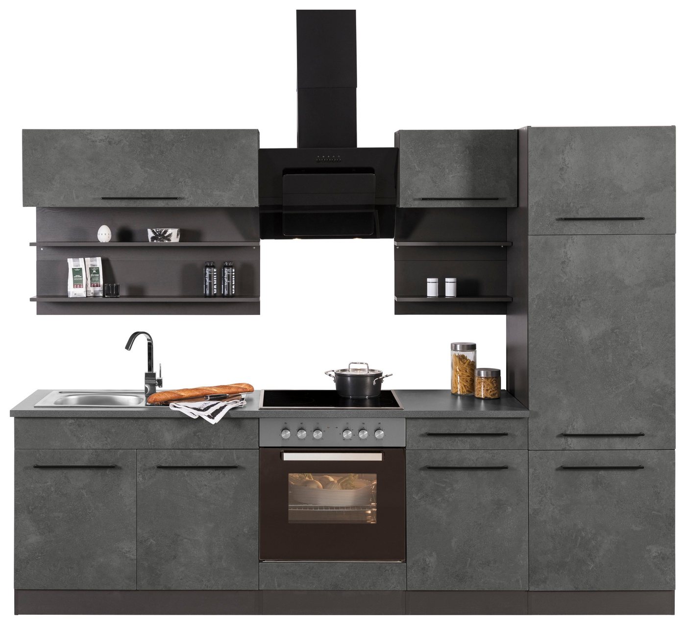 HELD MÖBEL Küchenzeile Tulsa, mit E-Geräten, Breite 270 cm, schwarze Metallgriffe, MDF Fronten von Held Möbel