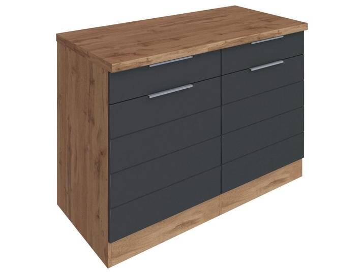 Held KÜCHENUNTERSCHRANK, Grau, Eiche Wotan, Metall, 2 Fächer, 2 Schubladen, 120x86x60 cm, Küchen, Küchenmöbel, Küchenschränke, Küchenunterschränke von Held-Möbel