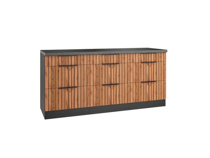 Held KÜCHENUNTERSCHRANK Liverpool, Graphit, Eiche Wotan, Metall, 9 Schubladen, 180x85x60 cm, Made in Germany, Küchen, Küchenmöbel, Küchenschränke, von Held-Möbel