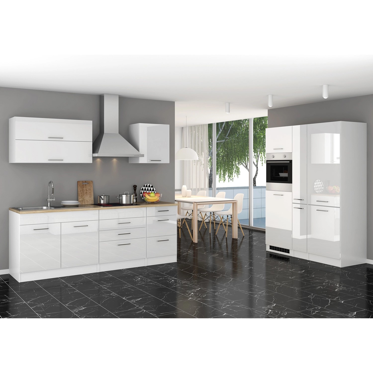 Held Möbel Küchenzeile/Küchenblock Mailand 380 cm Weiß Hochglanz-Weiß Matt ohne E-Geräte von Held Möbel