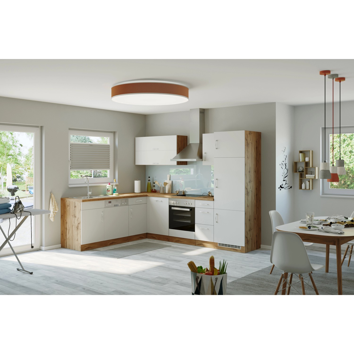 Held Möbel Küchenzeile Sorrento 210/ 270 cm Weiß-Wotaneiche o. E-Geräte Winkel von Held Möbel