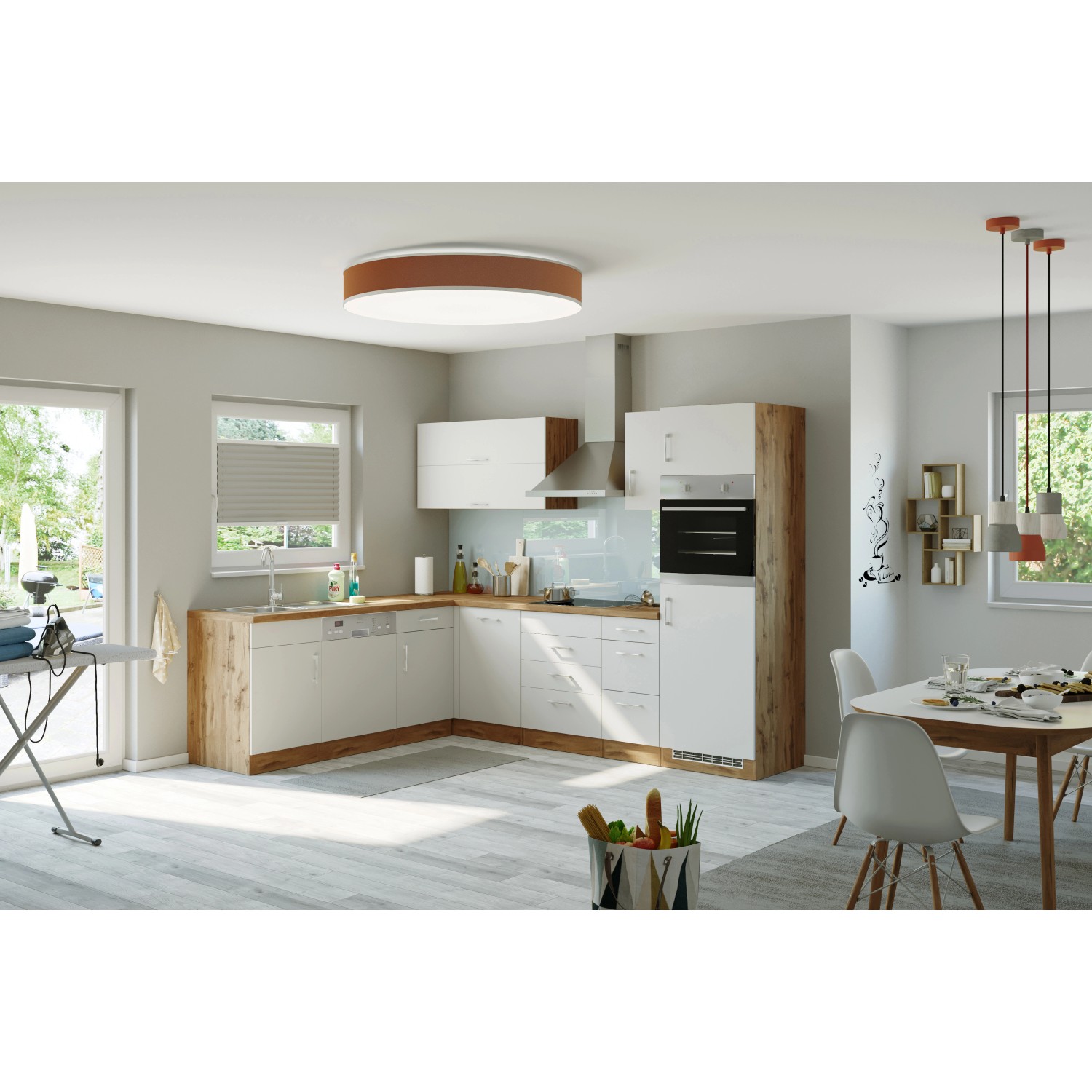 Held Möbel Küchenzeile Sorrento 210/ 270 cm Weiß-Wotaneiche o. E-Geräte Winkel von Held Möbel
