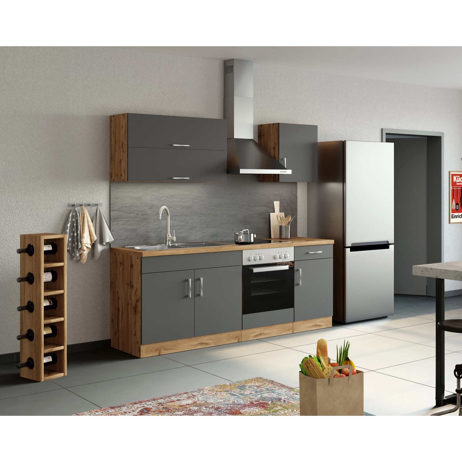 Held Möbel Küchenzeile Sorrento 210 cm Anthrazit-Wotaneiche ohne E-Geräte von Held Möbel