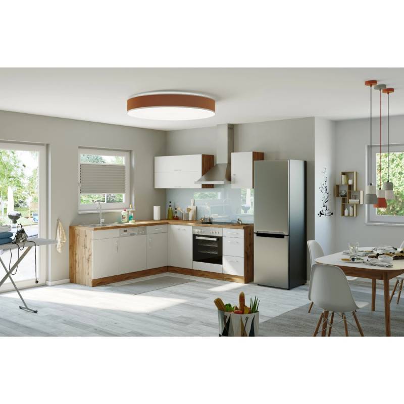 Held Möbel Küchenzeile Sorrento 210 cm Weiß-Wotaneiche Winkel von Held Möbel