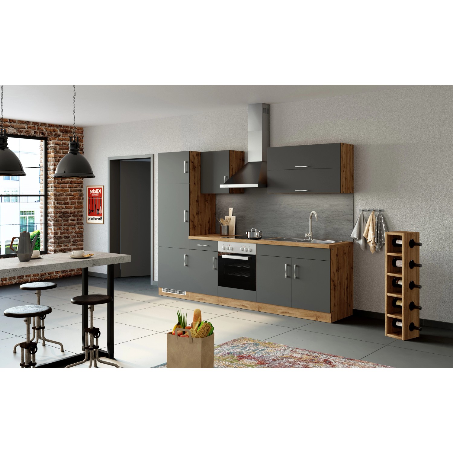 Held Möbel Küchenzeile Sorrento 270 cm Anthrazit-Wotaneiche ohne E-Geräte von Held Möbel