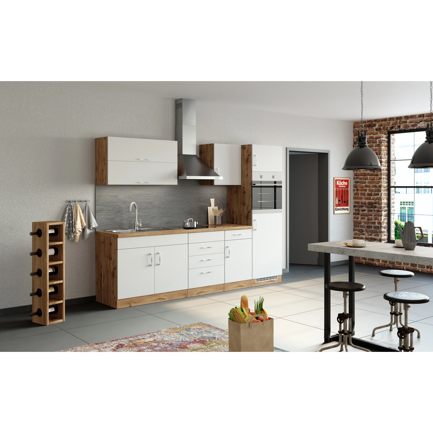 Held Möbel Küchenzeile Sorrento 270 cm Weiß-Wotaneiche ohne E-Geräte von Held Möbel