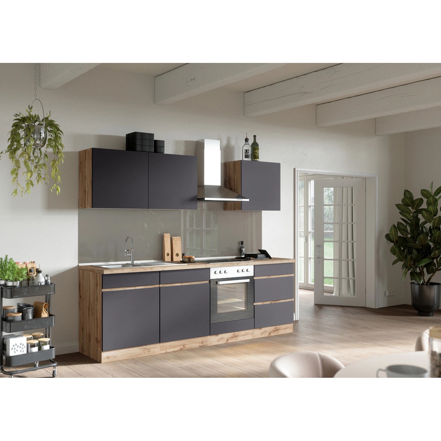 Held Möbel Küchenzeile Turin 240 cm Graphit-Wotaneiche mit E-Geräten von Held Möbel