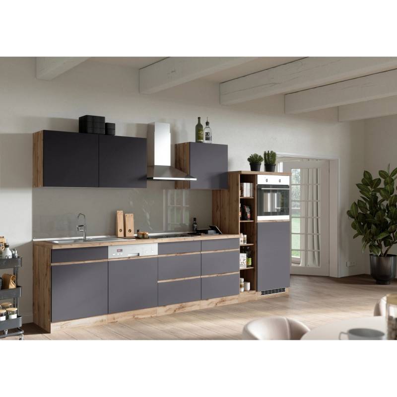 Held Möbel Küchenzeile Turin 330 cm Graphit-Wotaneiche mit E-Geräten von Held Möbel