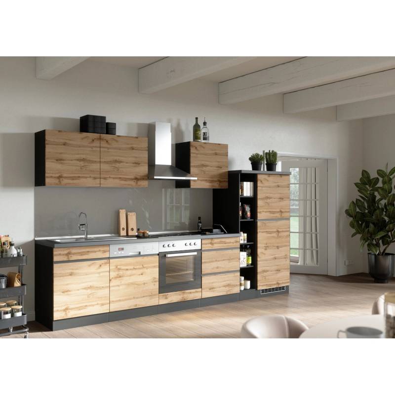 Held Möbel Küchenzeile Turin 330 cm Wotaneiche-Graphit mit E-Geräten von Held Möbel