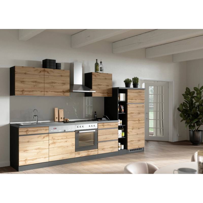 Held Möbel Küchenzeile Turin 330 cm Wotaneiche-Graphit mit E-Geräten von Held Möbel