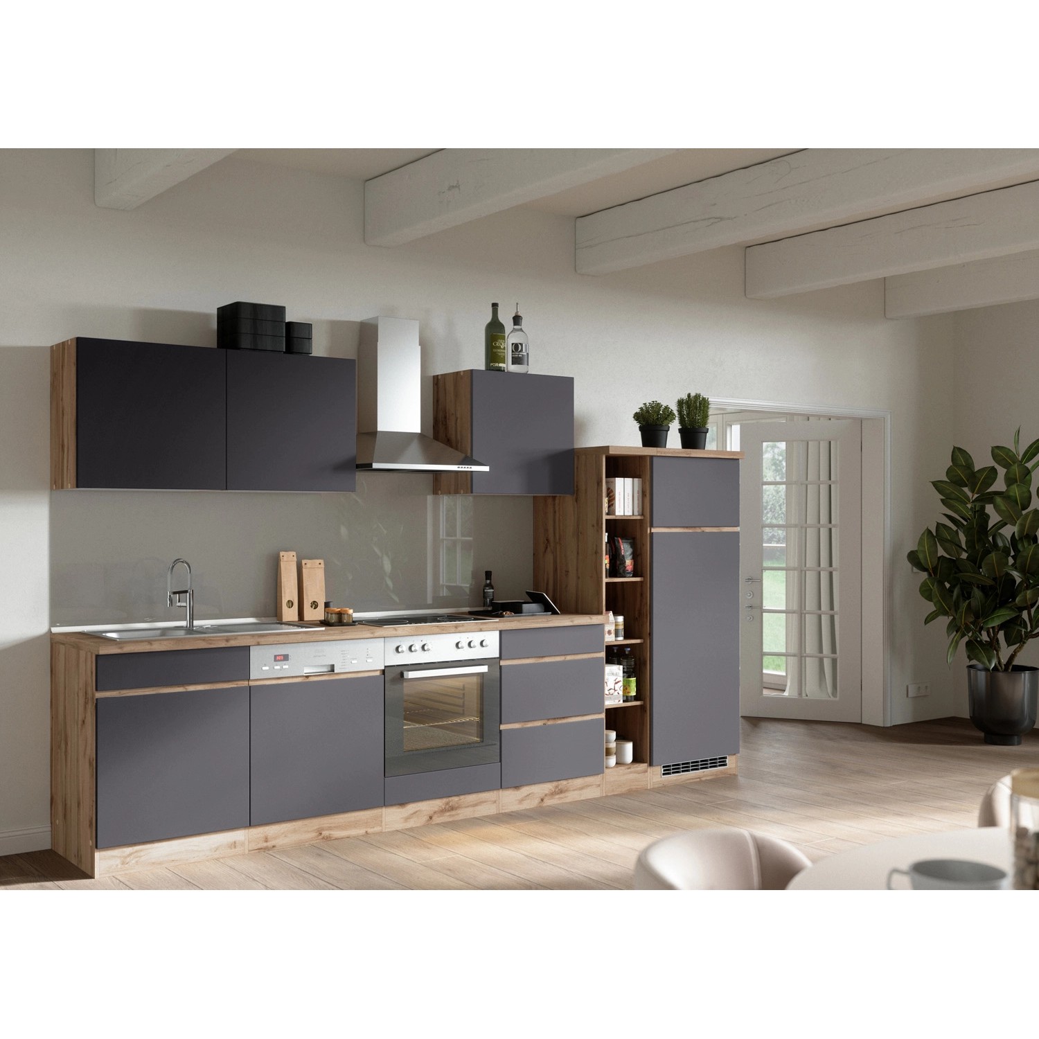 Held Möbel Küchenzeile Turin 360 cm Graphit-Wotaneiche ohne E-Geräte von Held Möbel