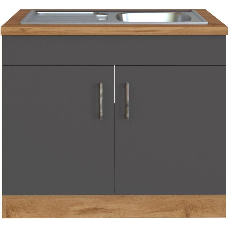 Held Möbel Spülenschrank Sorrento B100 x H85 x T60 cm 2Türen Anthraz.-Wotaneiche von Held Möbel