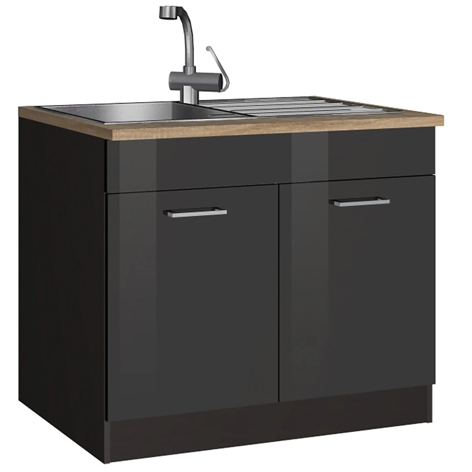 Held Möbel Spülenunterschrank Mailand 100 cm Hochglanz Graphit/Graphit von Held Möbel