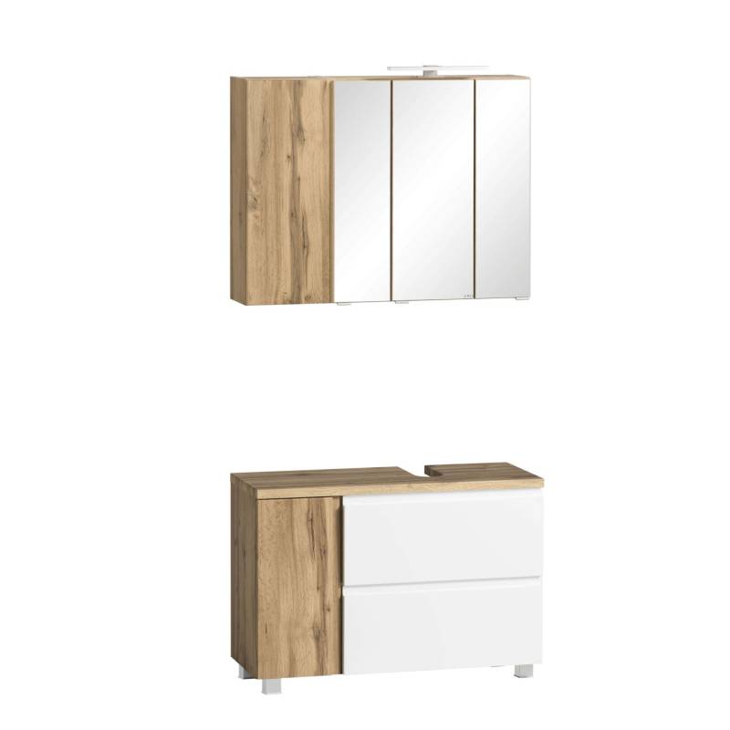 Held Möbel 2-tlg Unterbecken-Set Ancona 85cm Mattweiß-Wotaneiche Ausschn. rechts von Held Möbel