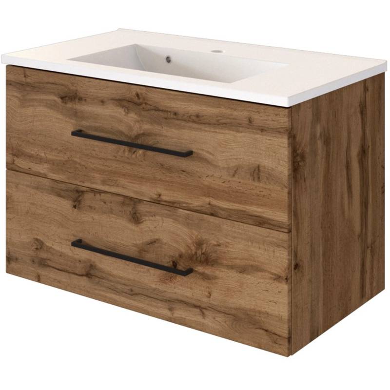 Held Möbel Einzelwaschtisch Rom 80 cm Eiche Natur Matt mit Softclose von Held Möbel