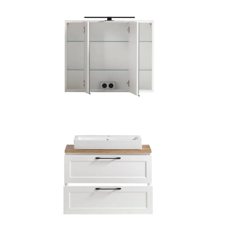 Held Möbel 2-tlg. Waschtisch-Set Padua 80 cm matt Weiß-Weiß - Aufsatzbecken von Held Möbel