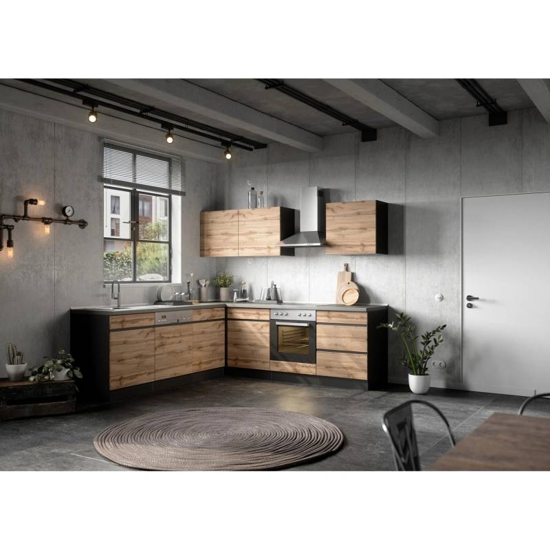 Held Möbel Winkelküche Turin 240 x 240 cm Wotaneiche-Graphit ohne E-Geräte von Held Möbel