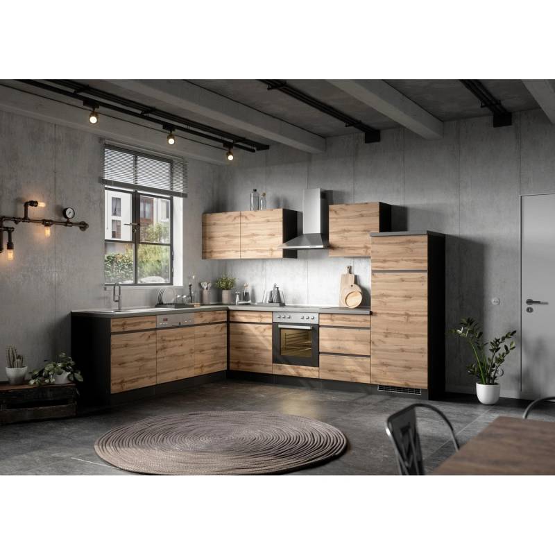 Held Möbel Winkelküche Turin 240 x 300 cm Wotaneiche-Graphit ohne E-Geräte von Held Möbel