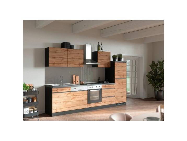 Küchenblock Turin mit Geräten ca. 300 cm Eiche/Grau von Held-Möbel