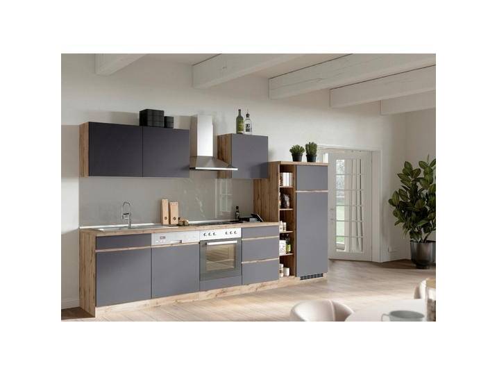 Küchenzeile Turin mit Geräten ca. 330 cm Grau/Wotaneiche von Held-Möbel