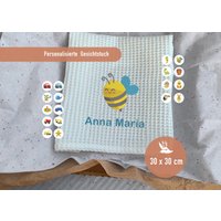 Waffeltuch Gesichtstuch Milchfarbenes 30 X cm, Personalisiertes Handtuch Mit Gesticktem Namen Und Stickmotiv von HeldenFaden