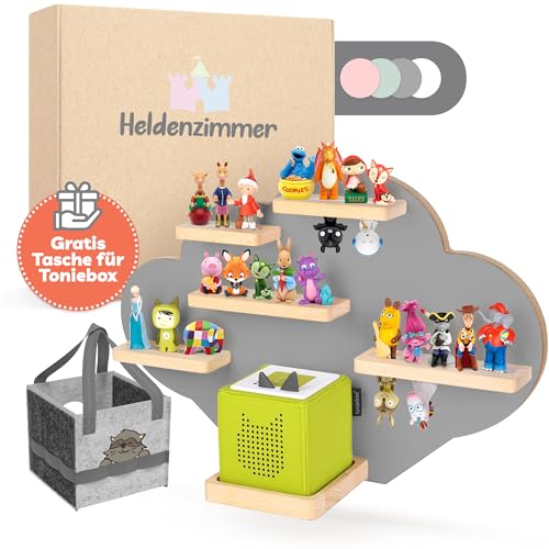 Heldenzimmer - Tonie Regal Wolke Grau [GRATIS Tragetasche] - Für Toniebox Regal bis 20 Figuren - Mädchen und Junge - Perfekte Tonie Aufbewahrung im Kinderzimmer von Heldenzimmer