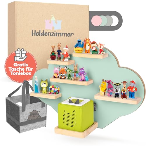 Heldenzimmer - Tonie Regal Wolke Grün [GRATIS Tragetasche] - Für Toniebox Regal bis 20 Figuren - Mädchen und Junge - Perfekte Tonie Aufbewahrung im Kinderzimmer von Heldenzimmer