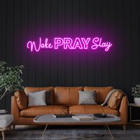 Wake Prays Slay Neon Schild, Schild Schlafzimmer, Name, Licht, Custom von HelenLedCo