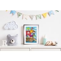 Ahoi Shipmates - Kinder Bunte Schlafzimmer Kindergarten Piraten Illustration A4 Kunstdruck von HelenPooleBooks