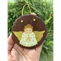 Schiefer Engel Ornament, Antiker Dachschiefer Engel, Sammler von HelenasHomeTreasures