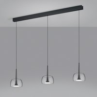 Helestra Flute LED Pendelleuchte, 3-flg. schwarzchrom, Glasschirme: klar von Helestra