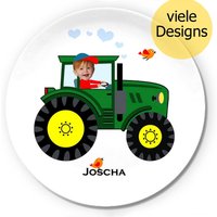 Foto-Teller Mit Ihrem Kind, Personalisiertes Kindergeschirr, Melamin, Geschenk Junge, Traktor, Bagger, Fußball, Bauernhof, Pirat von HelgaBerrillDesign