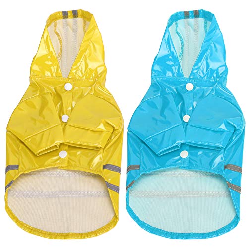 2pcs Hund Regenmantel, reflektierende Regenbekleidung mit Kapuze, Hunde alle Jahreszeiten Polyester PU -Schicht Gelbblau (S) von Helhom