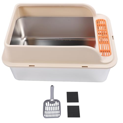 Edelstahl -Katzendrüsenbox, große hochseitige Anti -Spritzer -Schloss -Top -Eingangsdesign, mit Wurffilter -Pedal für Innenkatzen mehrere Haustiere Metallschale Easy Clean (L 28 Zoll) von Helhom