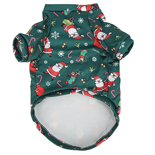 Haustierpullover Kleidung, atmungsaktueller grüner Weihnachtsmann entzückender Cartoon drucken warme Hunde Weihnachtskleidung, kleines Haustier Polyester Spandex (S) von Helhom