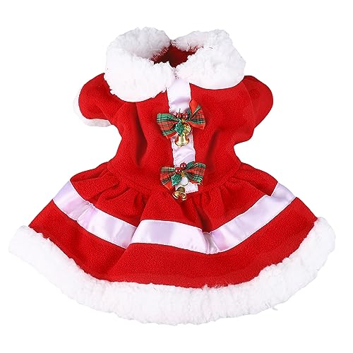Hunde Weihnachtskleid, Welpen Urlaub Kostüm verdickte warme Puppenkragen Glockendekor, weich Bequeme Polyester Stoff süßes Party Cosplay -Outfit, kleine mittelgroße große Hunde (S) von Helhom
