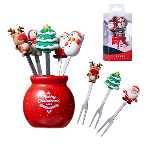 Weihnachts -Silikon -Obstgabel, Edelstahl -Kindernahrungsgabel mit Keramikbecher -Halter wiederverwendbares Obst -Weihnachts, Urlaubsfeiern Familienversammlungen Weihnachts -Silikon -Obstgabel, Edelstahl -Kindernahrungsgabel mit Keramikbecher -Halter wiederverwendbares Obst -Weihnachts, Urlaubsfeiern Familienversammlungen von Helhom